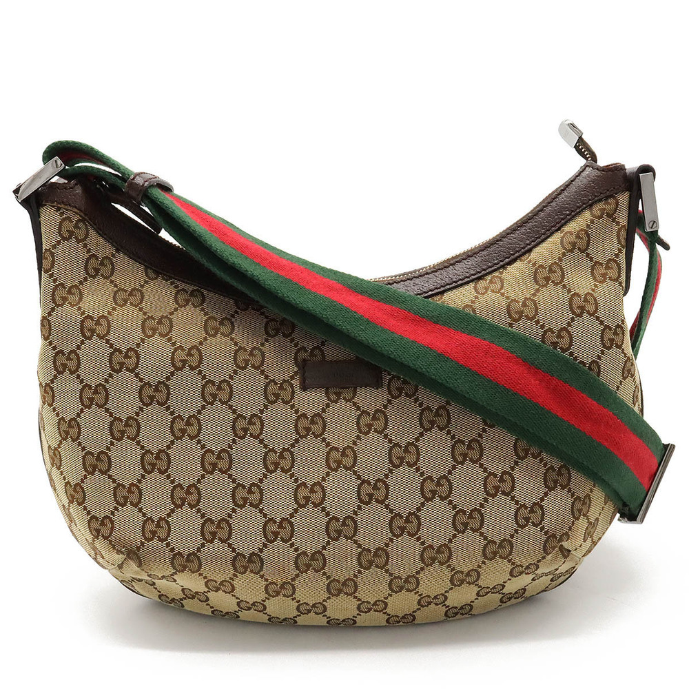 Gucci GG Canvas Sherry Crossbody Bag Leather Beige Brown Cream Green Red